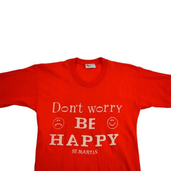 Vintage T Shirt DON'T WORRY BE HAPPY ST. MARTIN Size Small Rose - Picture 2 of 5